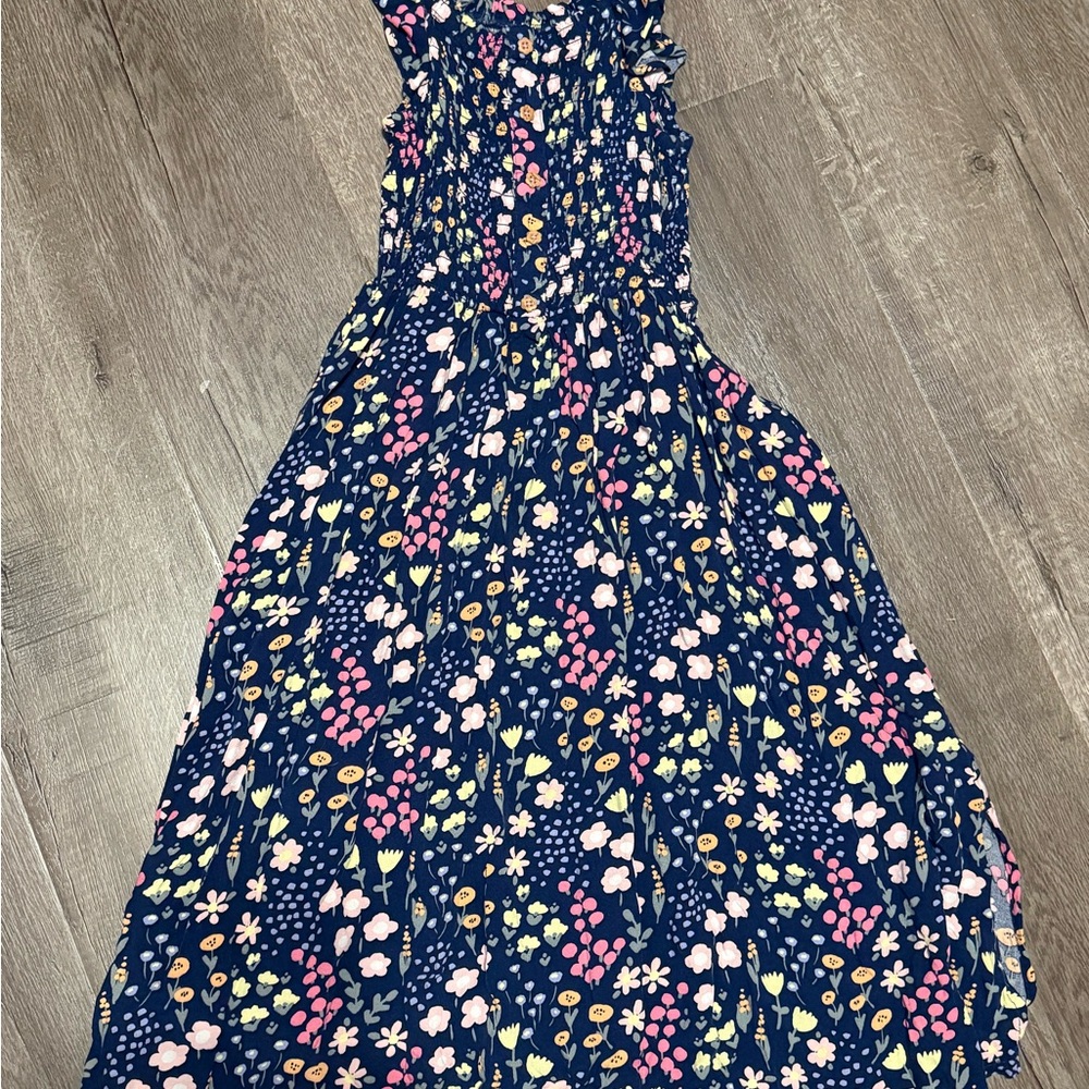 Girls Navy Floral Smocked Maxi Dress